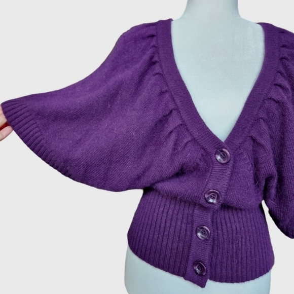 CYC purple sweater V-neck & back short butterfly sleeve ribbed wide waist size M - Picture 5 of 13
